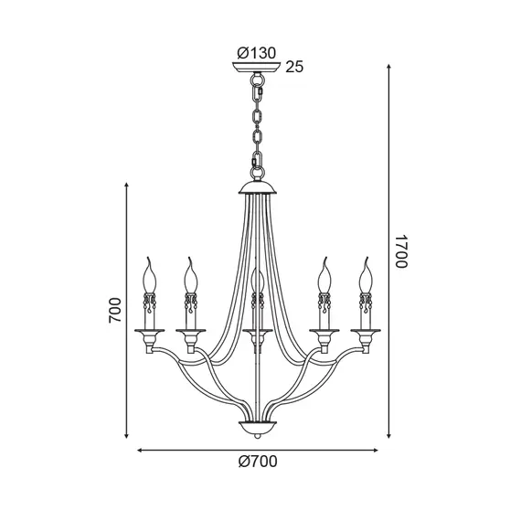 Полилей LYON EG5875P70R Aca Lighting 5xE14 | Osvetlenieto.bg