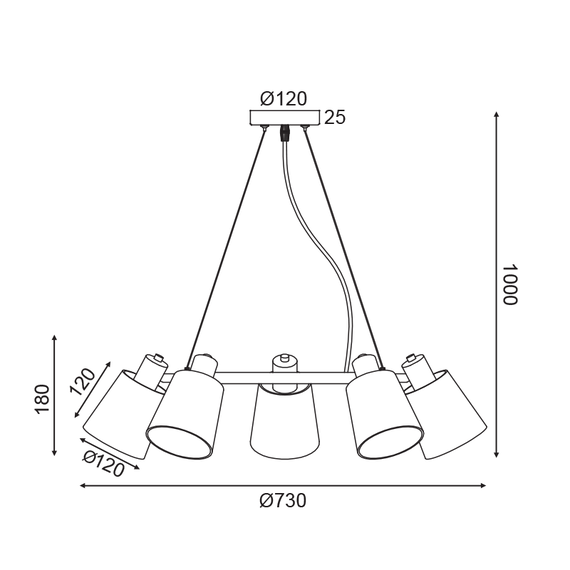 Полилей NORMA EG215P73BK Aca Lighting 5xE14 | Osvetlenieto.bg
