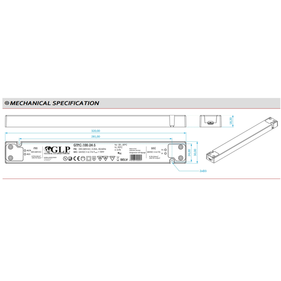 LED захранване SLIM 100W 12V GLP GTPC-100-12-S | Osvetlenieto.bg