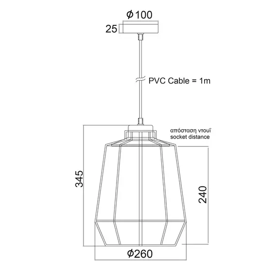 Пендел KENNEDY KS159326BK Aca Lighting 1xE27 | Osvetlenieto.bg