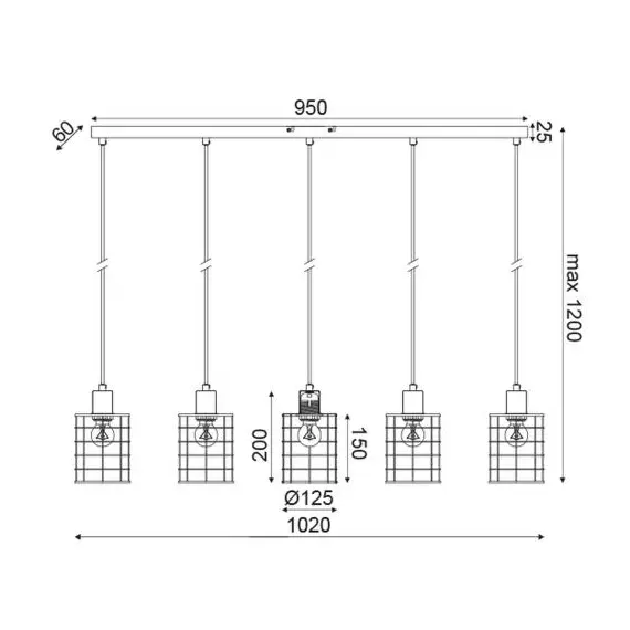 Полилей DUBLIN GN735PCE Aca Lighting 5xE27 | Osvetlenieto.bg