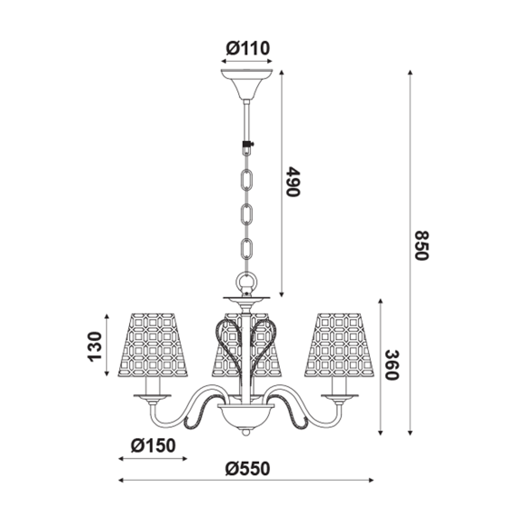 Полилей EDAM EG169753PBC Aca Lighting 3xE14 | Osvetlenieto.bg