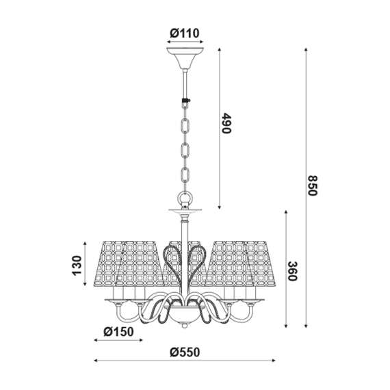 Полилей EDAM EG169755PBC Aca Lighting 5xE14 | Osvetlenieto.bg