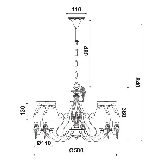 Полилей EKAVI EG166085PW Aca Lighting 5xE14 | Osvetlenieto.bg