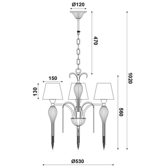 Полилей PALERMO EG170303PBCH Aca Lighting 3xE14 | Osvetlenieto.bg