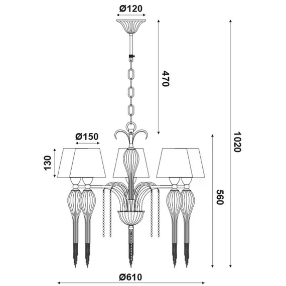 Полилей PALERMO EG170305PWRG Aca Lighting 5xE14 | Osvetlenieto.bg