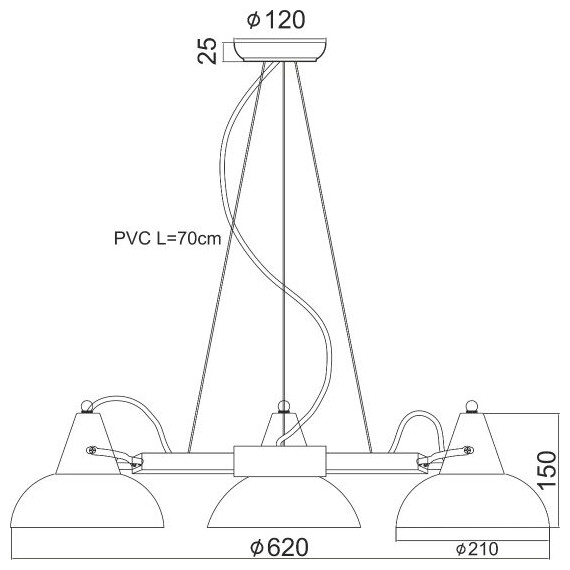 Полилей SOLON KS2025P3BK Aca Lighting 3xE27 | Osvetlenieto.bg