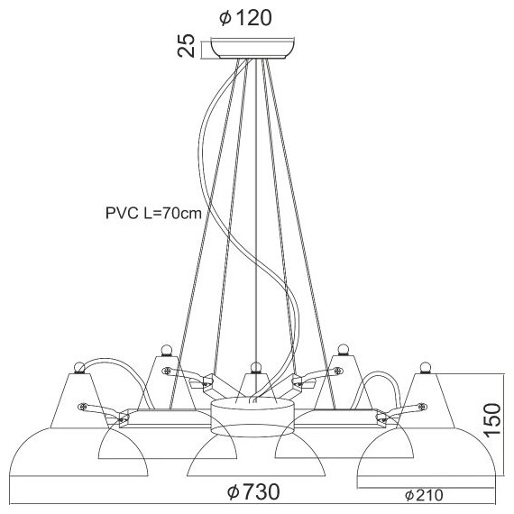 Полилей SOLON KS2025P5BK Aca Lighting 5xE27 | Osvetlenieto.bg