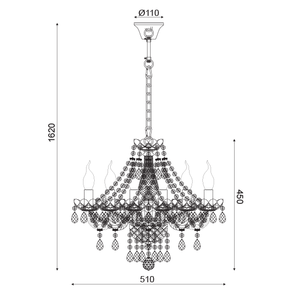 Полилей GLADIOLO BLK80416PCC Aca Lighting 6xE14 | Osvetlenieto.bg