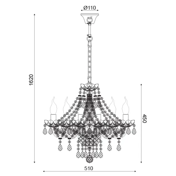 Полилей GLADIOLO BLK80416PCC Aca Lighting 6xE14 | Osvetlenieto.bg