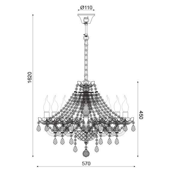 Полилей GLADIOLO BLK80418PCC Aca Lighting 8xE14 | Osvetlenieto.bg