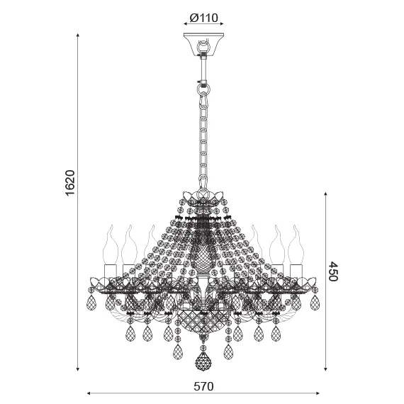 Полилей GLADIOLO BLK80418PCC Aca Lighting 8xE14 | Osvetlenieto.bg