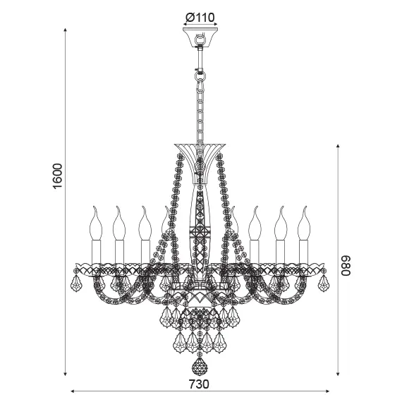 Полилей LILIUM BLK80048PCG Aca Lighting 8xE14 | Osvetlenieto.bg