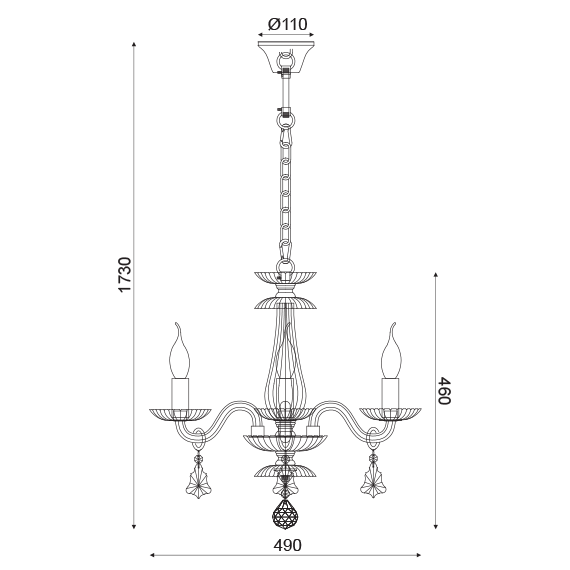 Полилей LOMPELIA BLK80383PCMG Aca Lighting 3xE14 | Osvetlenieto.bg
