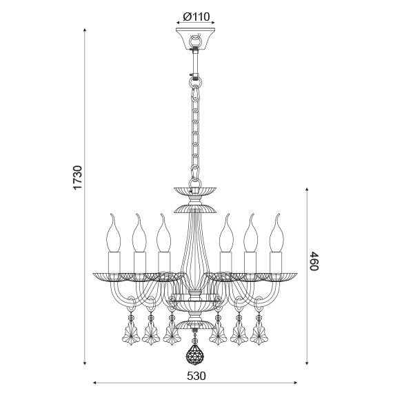 Полилей LOMPELIA BLK80386PCC Aca Lighting 6xE14 | Osvetlenieto.bg