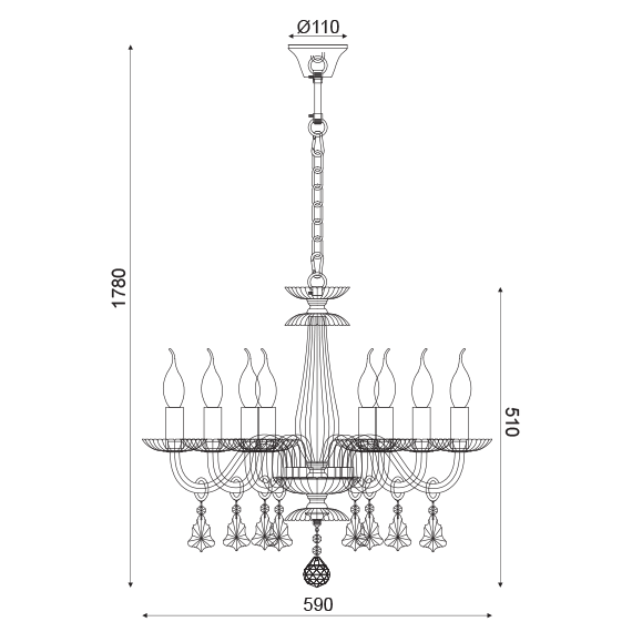 Полилей LOMPELIA BLK80388PCMG Aca Lighting 8xE14 | Osvetlenieto.bg