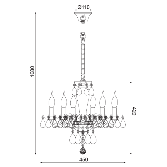 Полилей TULIA BLK82046PWC Aca Lighting 6xE14 | Osvetlenieto.bg