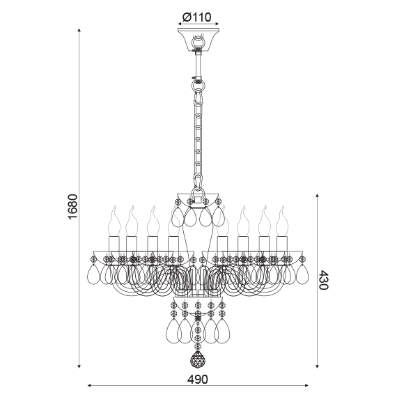 Полилей TULIA BLK82048PCC Aca Lighting 8xE14 | Osvetlenieto.bg