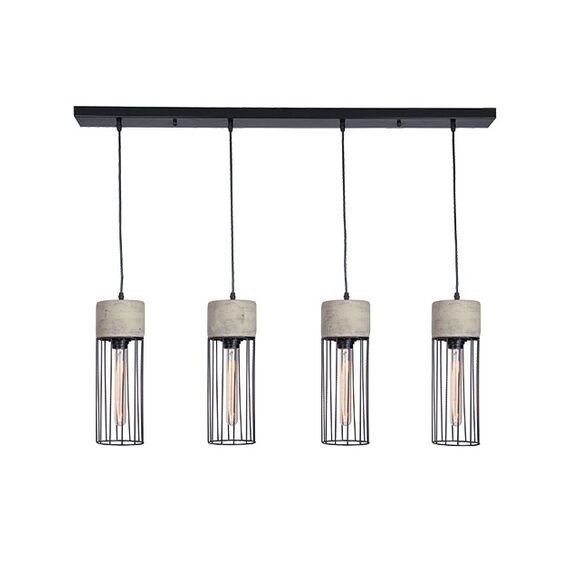 Полилей ZAMBELIS 1659 LINE LIGHT 4L CONCRETE STEEL BLACK 4xE27 | Osvetlenieto.bg