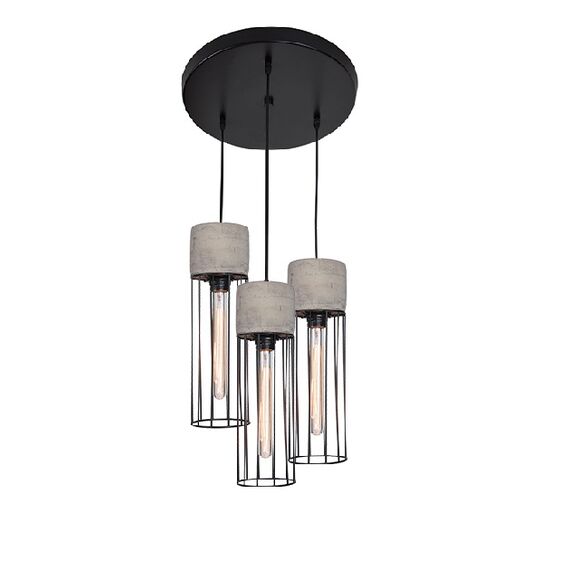 Полилей ZAMBELIS 1662 PENDANT 3L CONCRETE STEEL 3xE27 | Osvetlenieto.bg