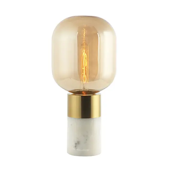Настолна лампа ZAMBELIS 20253 TABLE LAMP GLASS AMBER-BRASS-WHITE ON/OFF SWITCH 1xE27 | Osvetlenieto.bg