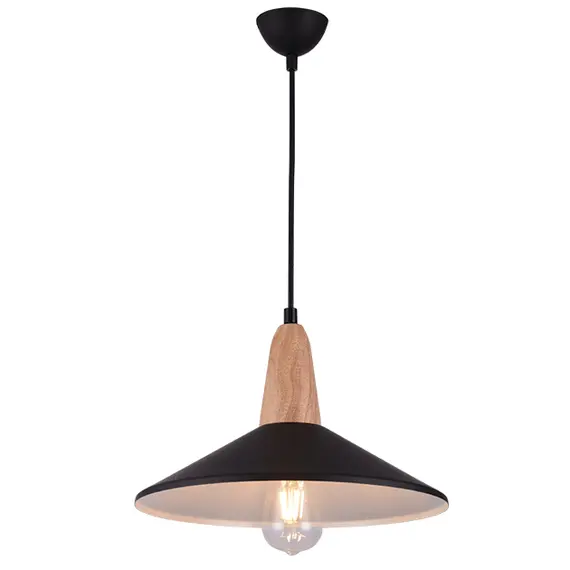 Пендел ZAMBELIS 180085 PENDANT LIGHT BLACK-WOOD 1xE27 | Osvetlenieto.bg