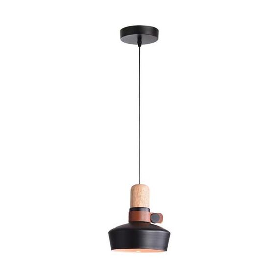 Пендел ZAMBELIS 1990 PENDANT LIGHT BLACK WOOD LEATHER 1xE27 | Osvetlenieto.bg