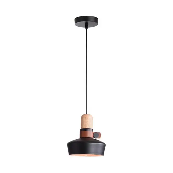 Пендел ZAMBELIS 1990 PENDANT LIGHT BLACK WOOD LEATHER 1xE27 | Osvetlenieto.bg