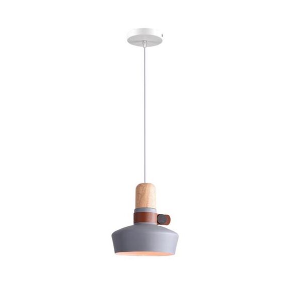 Пендел ZAMBELIS 1991 PENDANT LIGHT GREY WOOD LEATHER 1xE27 | Osvetlenieto.bg