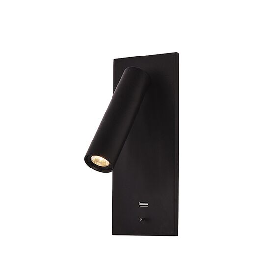 LED Аплик за вграждане ZAMBELIS H65  ALUMINUM & METALWITH USB MATT BLACK 3W 3000K | Osvetlenieto.bg