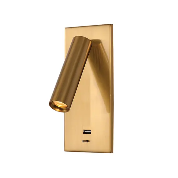 LED Аплик за вграждане ZAMBELIS H67 ALUMINUM & METALWITH USB BRUSHED BRASS 3W 3000K | Osvetlenieto.bg