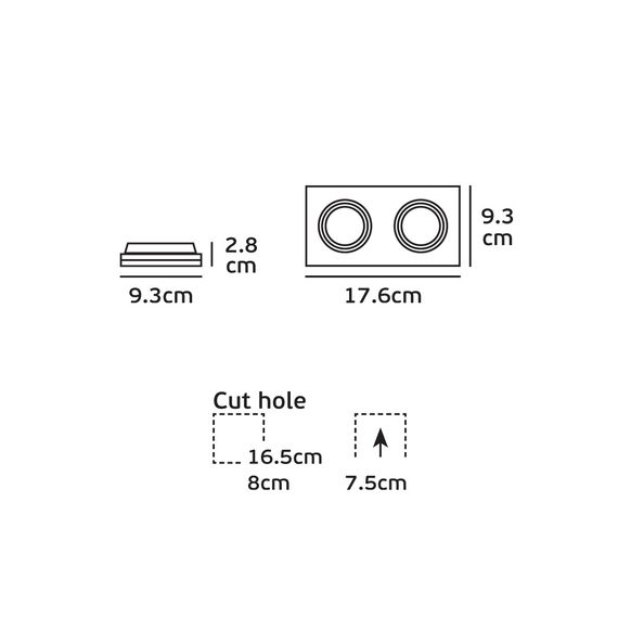 Черна двойна луна за вграждане VK/03014G/2/B 2xGU10 | Osvetlenieto.bg