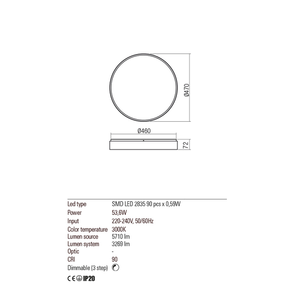 LED Плафон YOMO 01-2571 Redo 53W 3000K | Osvetlenieto.bg