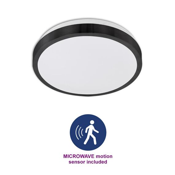 Черен плафон Solen кръг MICROWAVE сензор за движение 2xE27 IP44 | Osvetlenieto.bg