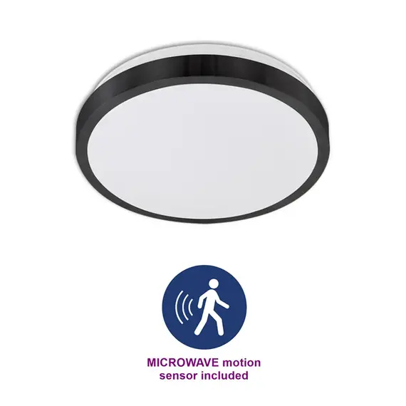 Черен плафон Solen кръг MICROWAVE сензор за движение 2xE27 IP44 | Osvetlenieto.bg