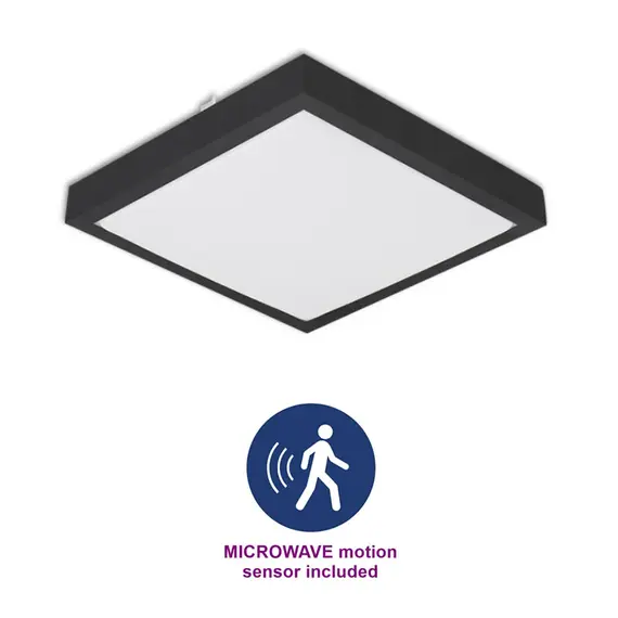 Черен плафон Solen квадрат MICROWAVE сензор за движение 2xE27 IP44 | Osvetlenieto.bg