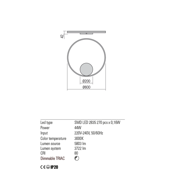 LED Плафон ORBIT 01-1704-TRIAC Redo 44W 3000K | Osvetlenieto.bg