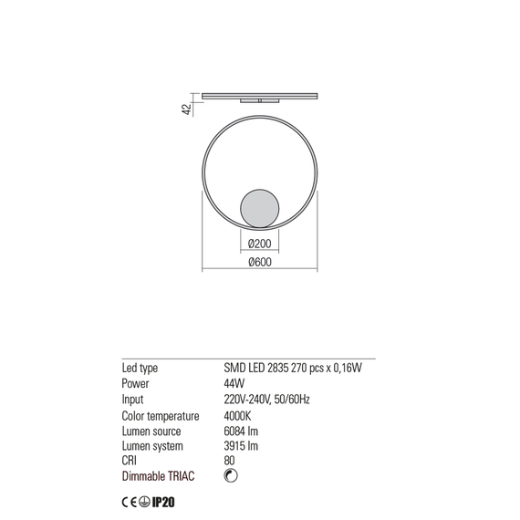 LED Плафон ORBIT 01-1906-TRIAC Redo 44W 4000K | Osvetlenieto.bg