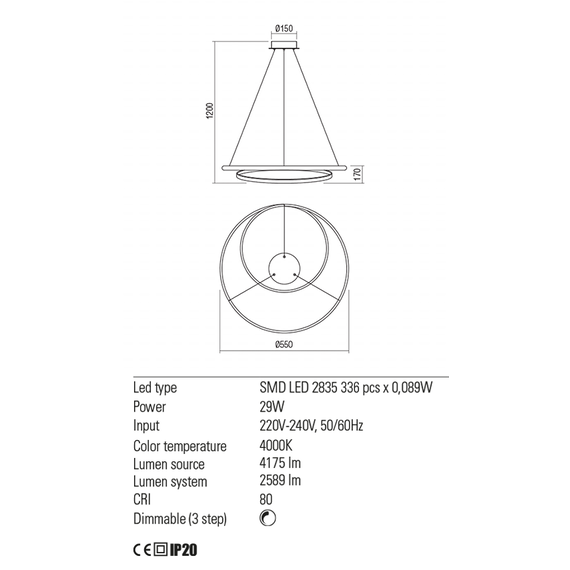 LED Полилей TORSION 01-1888 Redo 4000K | Osvetlenieto.bg