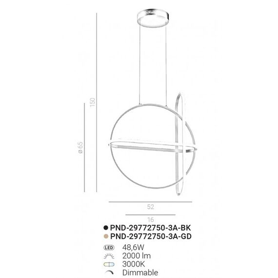 Полилей Cerrila PND-29772750-3A-BK Italux | Osvetlenieto.bg