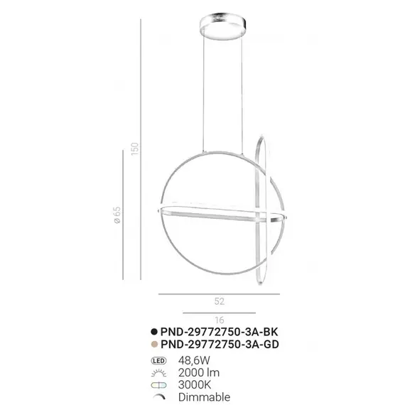 Полилей Cerrila PND-29772750-3A-BK Italux | Osvetlenieto.bg
