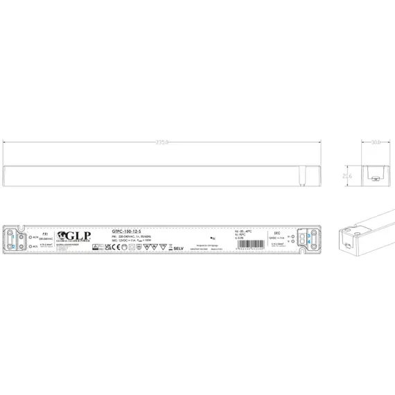 LED захранване SLIM 150W 12V GLP GTPC-150-12-S | Osvetlenieto.bg