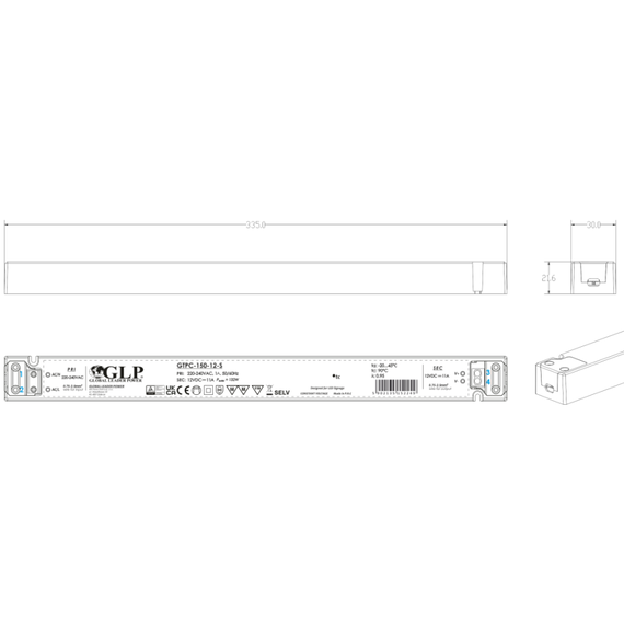 LED захранване SLIM 150W 12V GLP GTPC-150-12-S | Osvetlenieto.bg