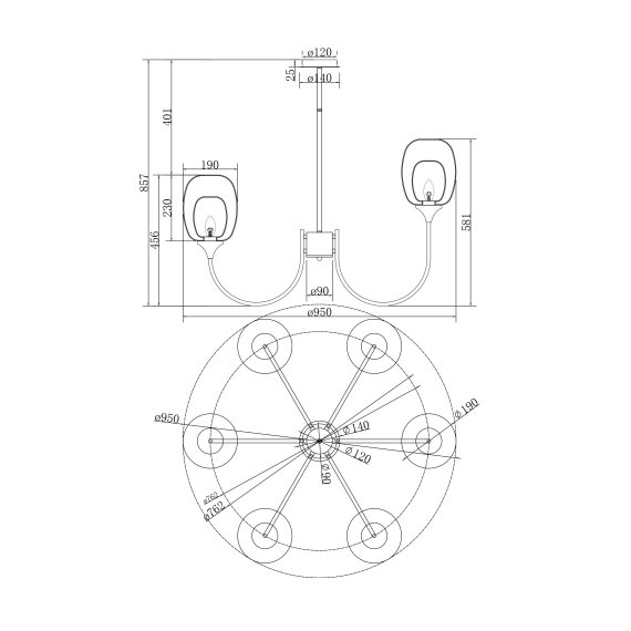 Полилей Aura MOD016PL-06BS Maytoni 6xE14 | Osvetlenieto.bg