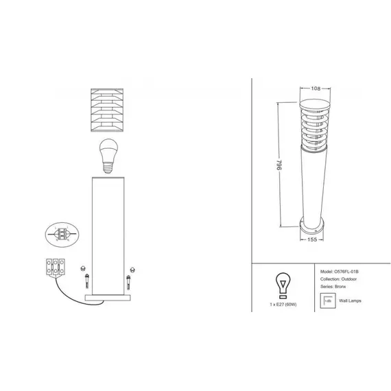 Градинска лампа Bronx Maytoni O576FL-01GR1 1xE27 IP54 | Osvetlenieto.bg