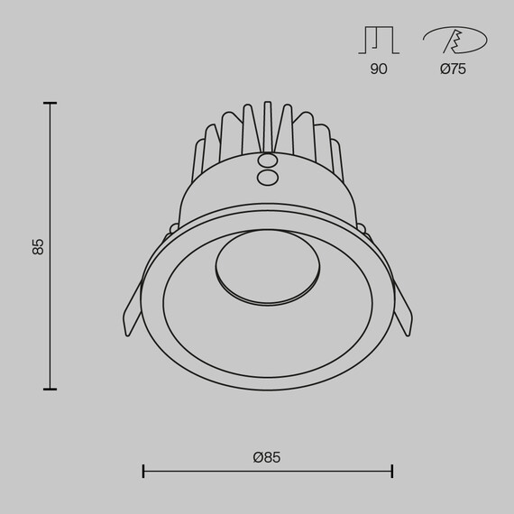 LED Луна за баня за вграждане Zoom DL034-L12W4K-B Maytoni 12W 4000K IP65 | Osvetlenieto.bg