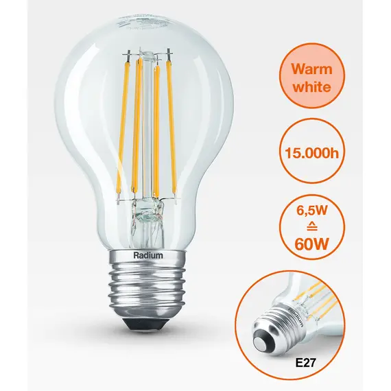 E27 5.9W 2700K Radium LED крушка Filament 806lm A60 | Osvetlenieto.bg