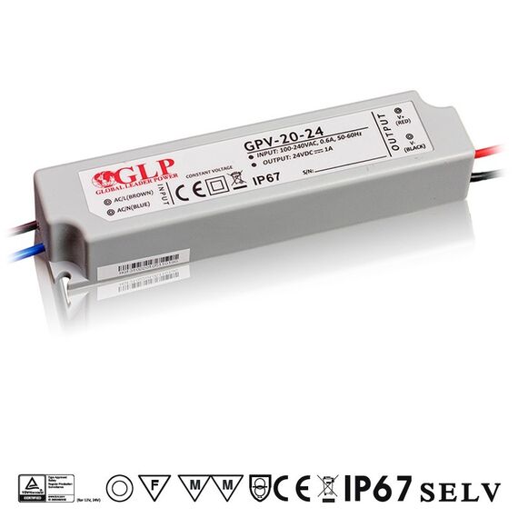 LED захранване 24W 24V GLP IP67 GPV-20-24 | Osvetlenieto.bg