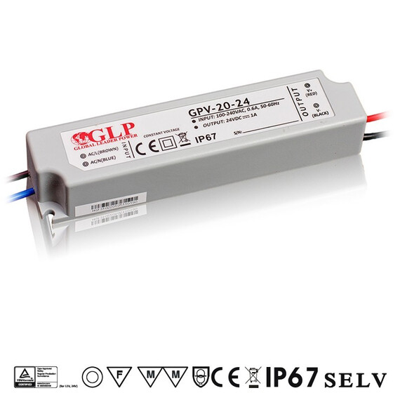LED захранване 24W 24V GLP IP67 GPV-20-24 | Osvetlenieto.bg