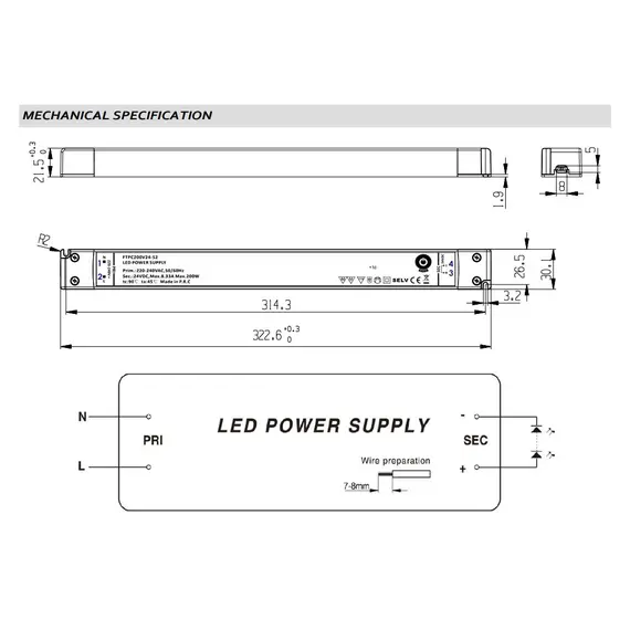 LED захранване POS 200W 48V/4.2A CV FTPC200V48-S3 | Osvetlenieto.bg